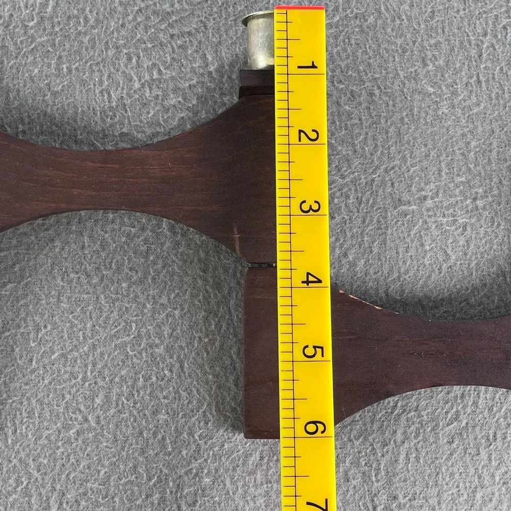 Vintage Danish Teak Style Articulated Folding Wood Brass 4 Light Candelabra MCM